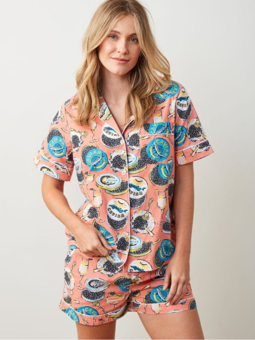 Printfresh Champagne & Caviar Organic Cotton Short Sleeve and Shorts Pajama Set